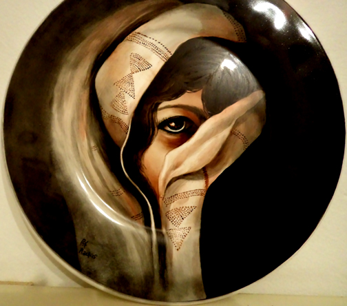 Hand painted portrait of lady entertainer from the "Moulin Rouge" on handbag