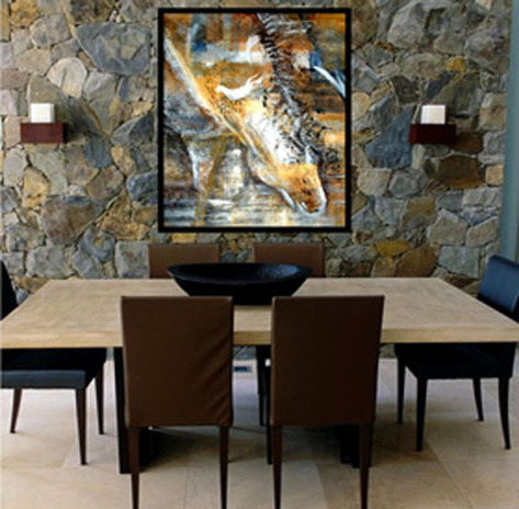 WILD HORSE ABSTRACT IN COPPERS, GOLDS, SILVERS, BLUE AND BLACK
