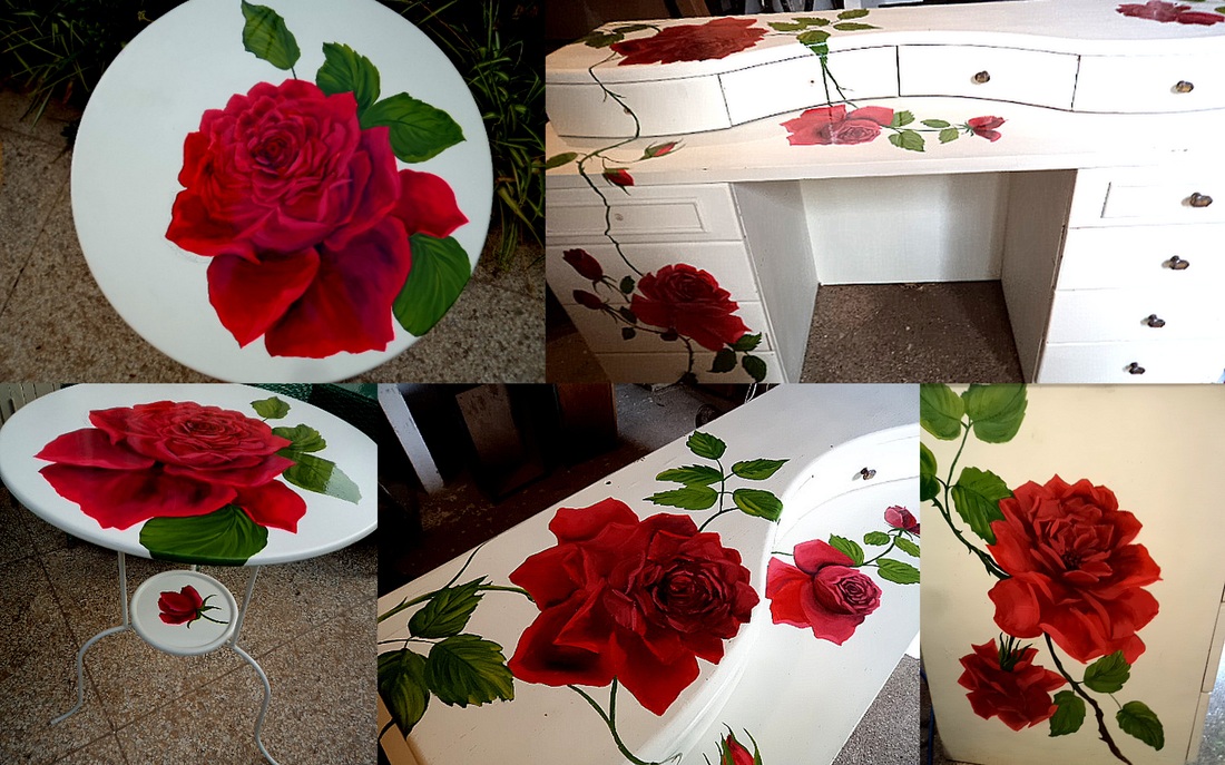 HAND PAINTED PORCELAIN VASE WITH MOD POPPY DESIGN IN BLACK AND WHITE