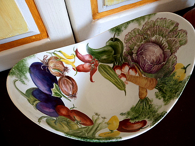 Custom paintings and custom painted chairs with flowers.  Panels with fruit and flowers.