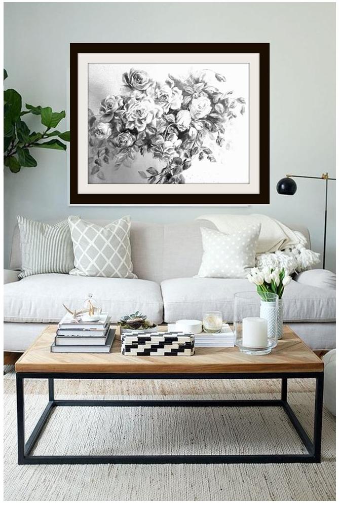 ​Abstract painting in black, white on shiny silver inserts